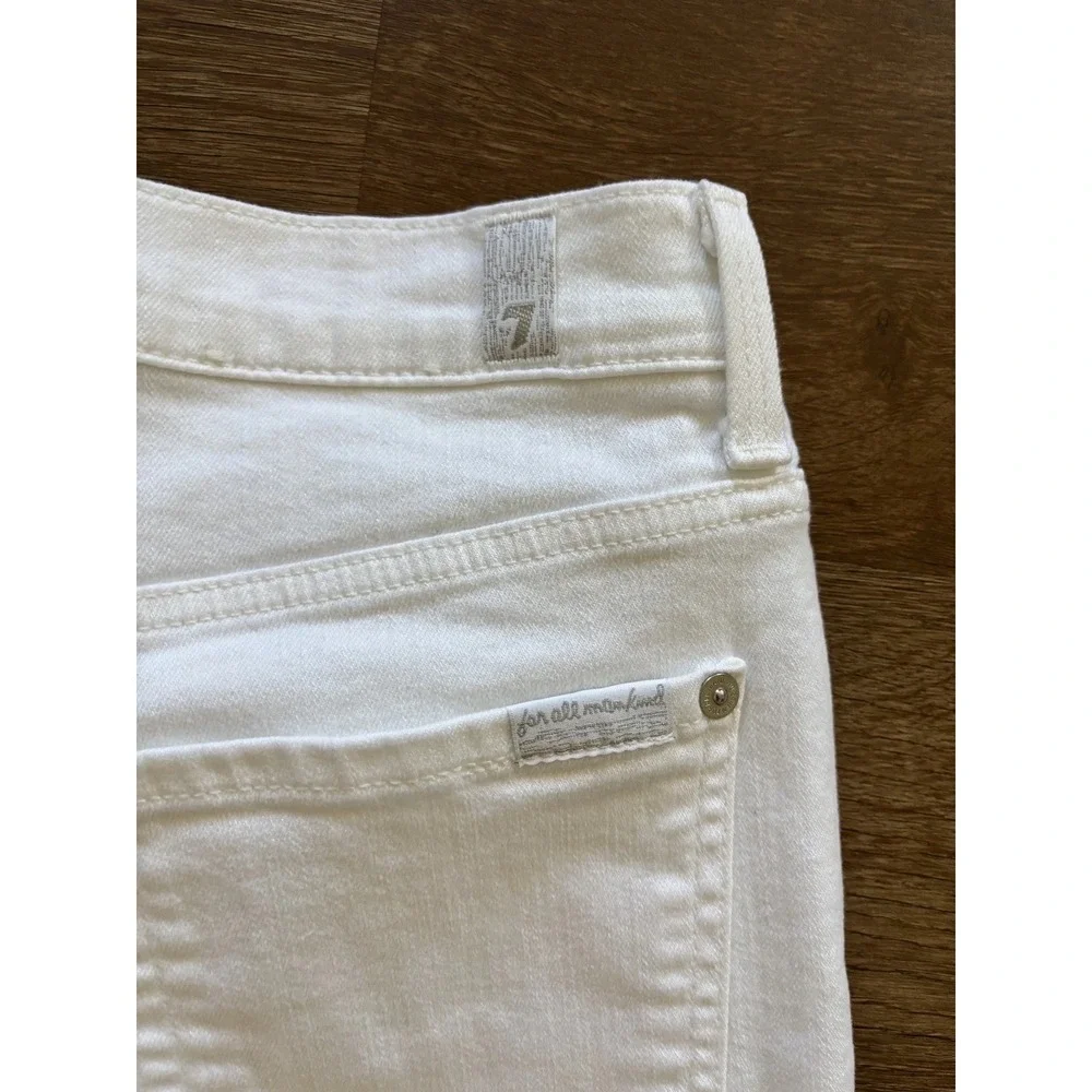 7‎ For All Mankind Women Jeans 28 White High Rise Crop Skinny Stretch Button fly